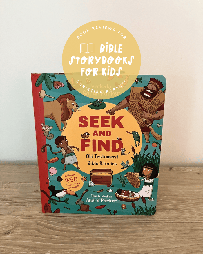 A photo of a seek and find Bible storybook for kids