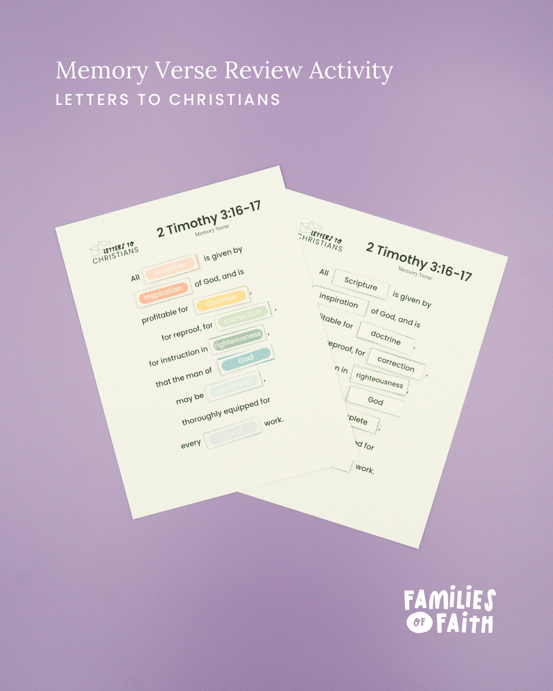 2 Timothy 3:16-17 Memory Verse Review Activity