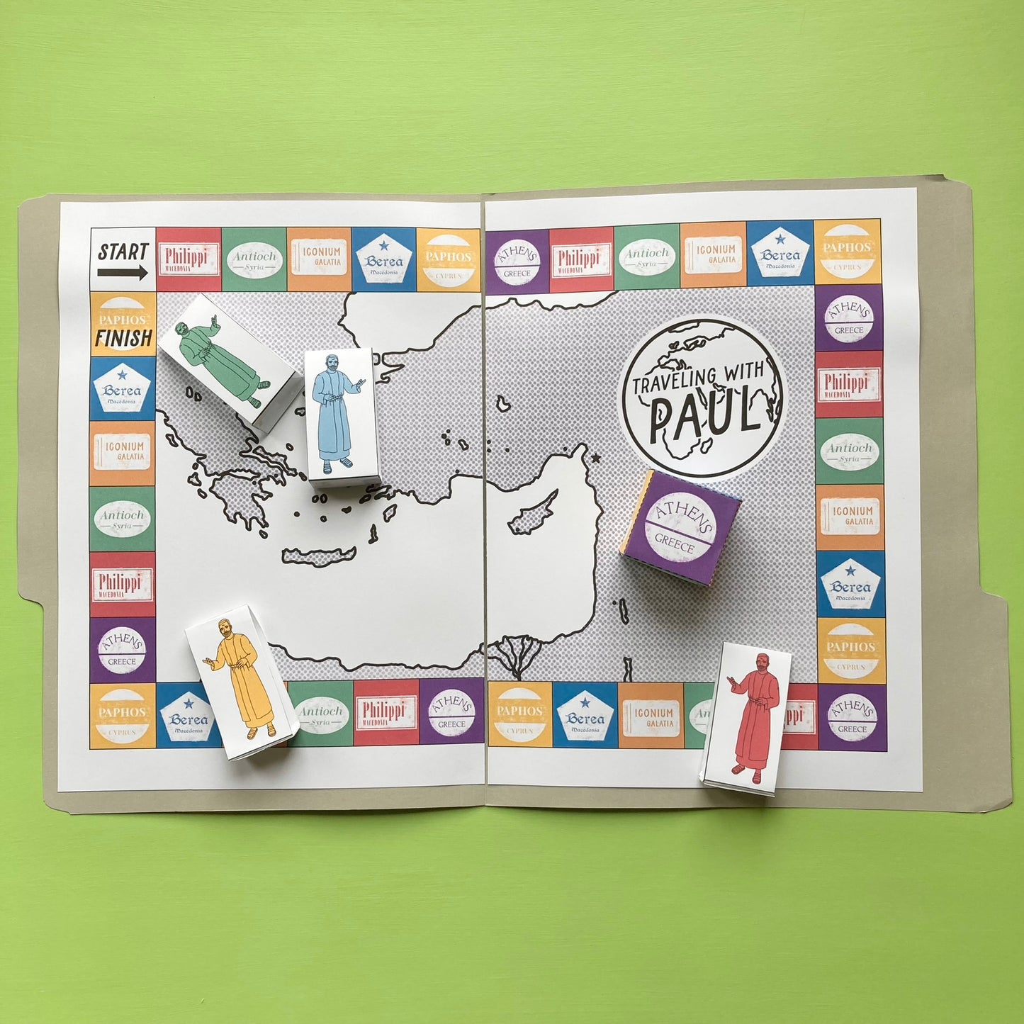 Traveling with Paul File Folder Board Game